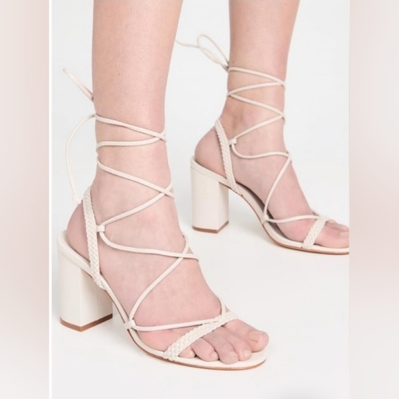 SCHUTZ Shoes - New SCHUTZ Maxima Leather Strappy Braided Wrap Block Heel White Ivory 7.5